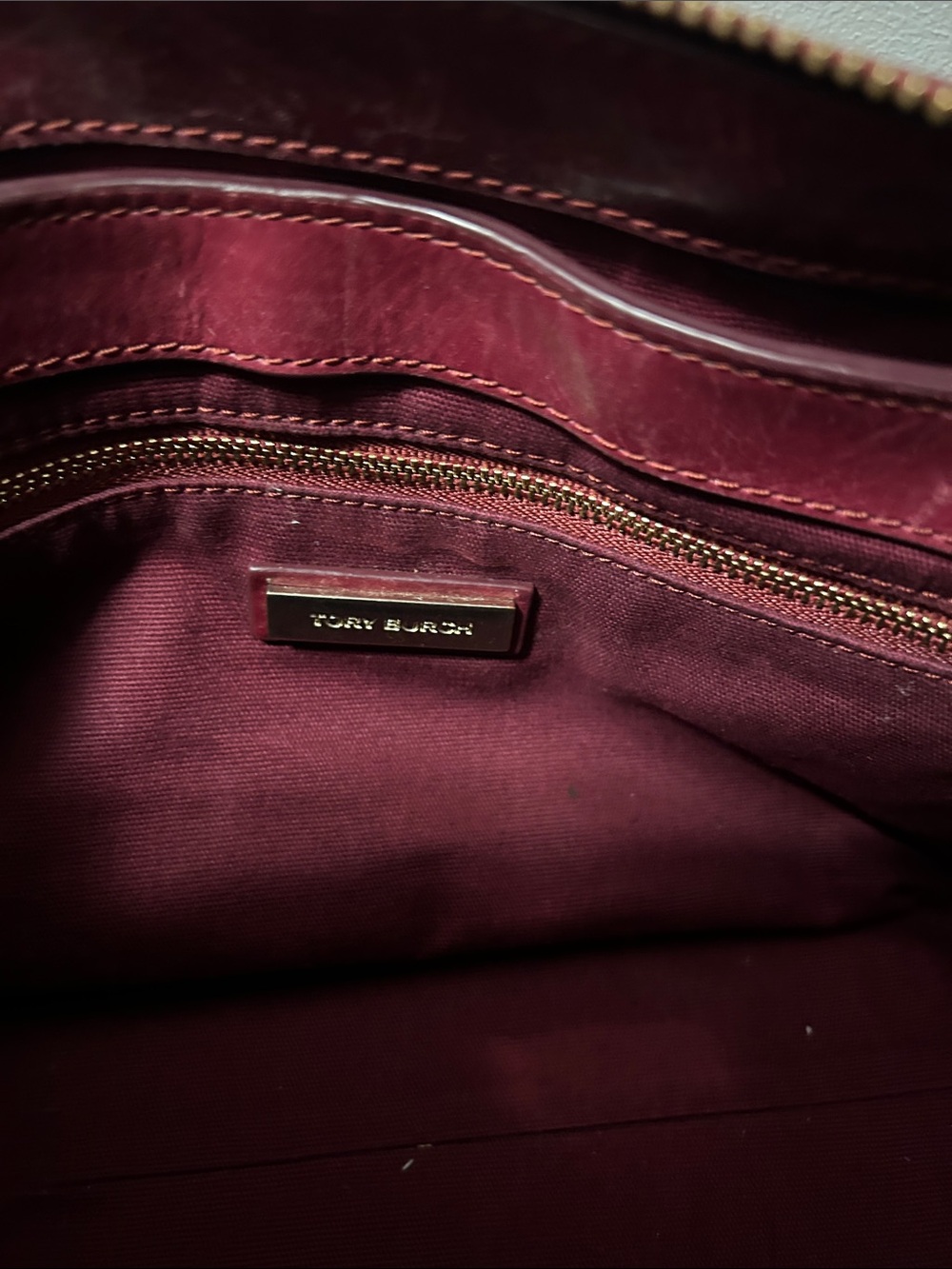 Tory Burch Burgundy Leather Satchel with Gold Hardware in EUC Retail $595 - Picture 11 of 14